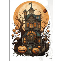 Samolepka na zeď s motivem strašidelného domu a dýní pro halloweenskou dekoraci