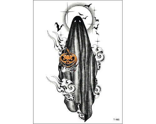 Dočasné halloweenské tetování s duchem, dýní a netopýry na kůži