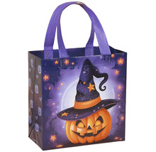 Halloweenská nákupní taška z plastu s motivem dýně a čarodějnického klobouku