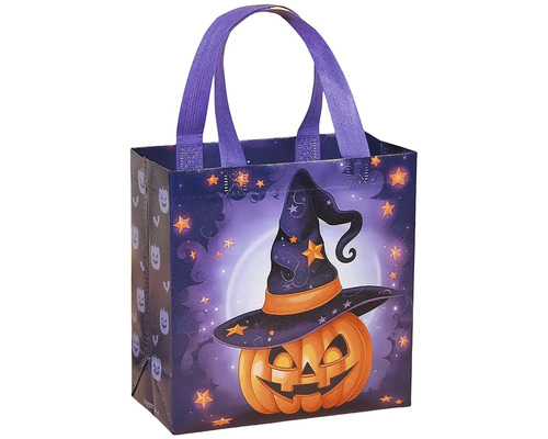 Halloweenská nákupní taška z plastu s motivem dýně a čarodějnického klobouku