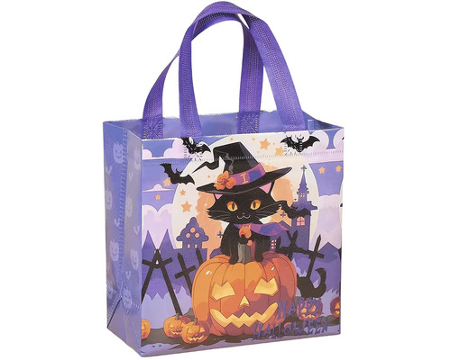 Halloweenská nákupní taška s motivem kočky a dýní z plastu