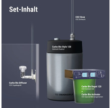 CO2 hnojicí set Dennerle Carbo Bio Style 120 s nerezovým reaktorem, difuzorem, hadičkou a CO2 depozitem pro akvária.