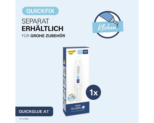 Lepidlo Grohe QuickGlue A1 pro koupelnové doplňky v tubě s obsahem 1 kus pro snadnou montáž bez vrtání.
