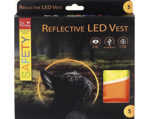 Reflexni LED vesta pro psy Dog Fantasy ve velikosti S, nabijeci pres USB, s funkci blikani pro lepsi viditelnost ve tme.
