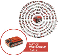 Akumulátorový systém Einhell Power X-Change s širokou škálou kompatibilního nářadí a zahradní techniky v přehledu uspořádaném do spirály.