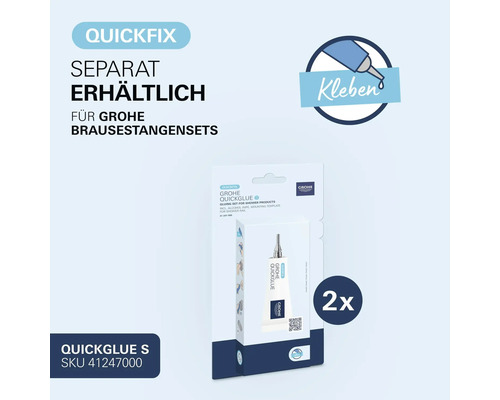 Sada lepidel Grohe QuickGlue S pro sprchové tyče v blistrovém balení včetně dvou tub lepidla a montážního příslušenství pro montáž bez vrtání