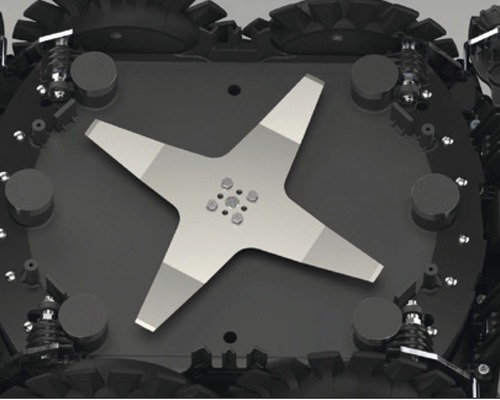 Detail záběru čepele robotické sekačky