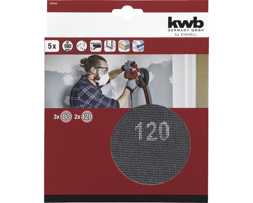 Sada brusných mřížek Kwb s 5 brusnými mřížkami zrnitosti 80 a 120 pro brusky na sádrokarton