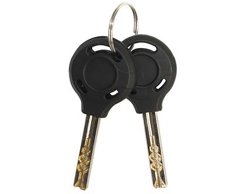 Dva klíče s černou rukojetí a kroužkem na klíče