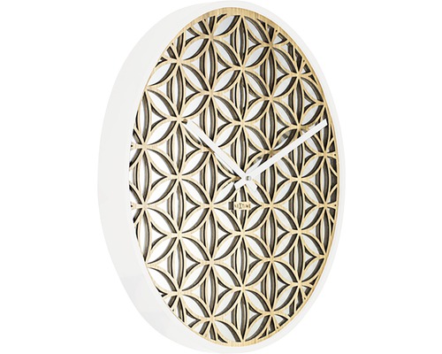 Dřevěné nástěnné hodiny s květinovým vzorem