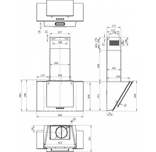Technický nákres odsavače par s rozměry