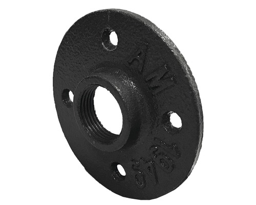 Černá temperovaná litinová příruba se závitem a čtyřmi upevňovacími otvory