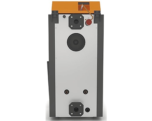 Pohled zezadu na topný systém s různými přípojkami