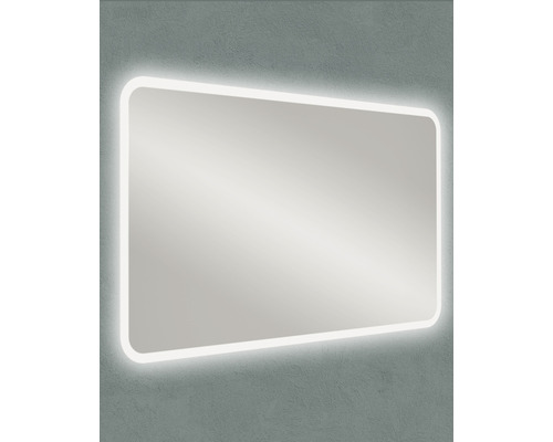 Obdélníkové zrcadlo se zaoblenými rohy a LED osvětlením do koupelny