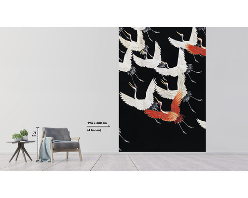 Foto tapeta se vzorem jeřábů v místnosti