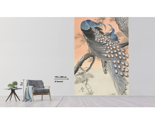 Fototapeta s motivem pávů na větvi, rozměr 194 x 280 cm