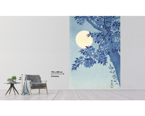 Interiér s vliesovou tapetou se stromem a měsícem, rozměry 194 x 280 cm