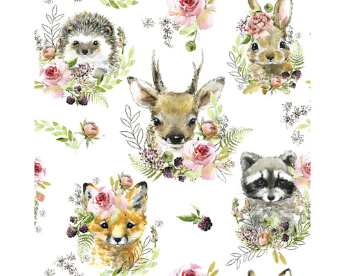 Vzor s akvarelovými kresbami zvířat s květinovými ozdobami