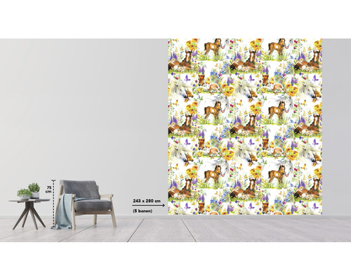 Fototapeta s motivem koní v obývacím pokoji, rozměry 243 x 280 cm