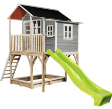 Dřevěný domeček na hraní se skluzavkou, žebříkem a pískovištěm