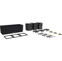 Komponenty systému truhlíků s vložkami pro rostliny, zavlažovacím systémem a příslušenstvím