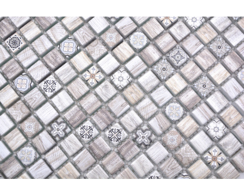 Mozaikové dlaždice s vzhledem dřeva a květinovými vzory