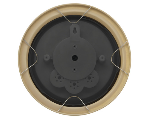 Pohled zezadu na kulaté hodiny se závěsem