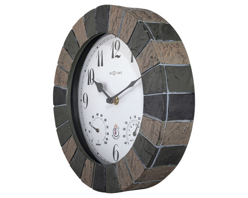 Nástěnné hodiny Nextime se vzhledem kamene, teploměrem a vlhkoměrem