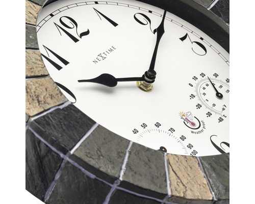 Nástěnné hodiny s teploměrem a mozaikovým rámem