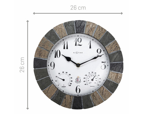 Kulaté nástěnné hodiny NexTime s teploměrem a vlhkoměrem, průměr 26 cm