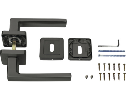 Čtvercová klika dveří se sadou montážního materiálu