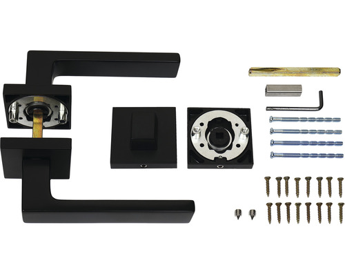 Černá sada kliky ke dveřím s montážním příslušenstvím