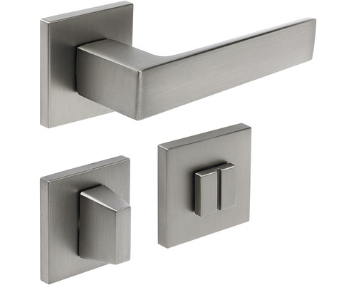 Sada kliky ke dveřím s hranatou rozetou z kovu