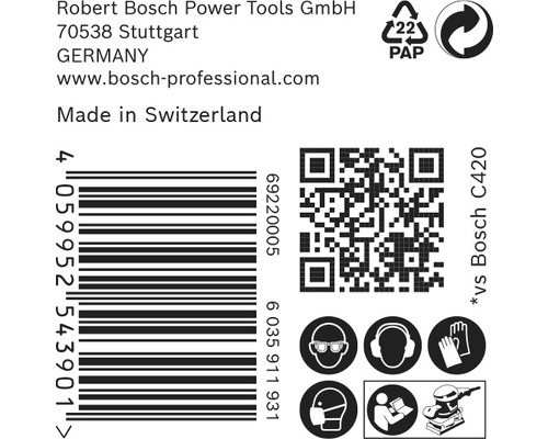 Informace o Robert Bosch Power Tools, čárový kód, symbol recyklace papíru, QR kód a bezpečnostní pokyny
