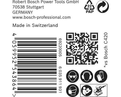 Firemní informace Bosch, čárový kód, QR kód a bezpečnostní pokyny