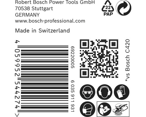 Informace o Robert Bosch Power Tools, čárový kód, QR kód, recyklační symbol, bezpečnostní pokyny