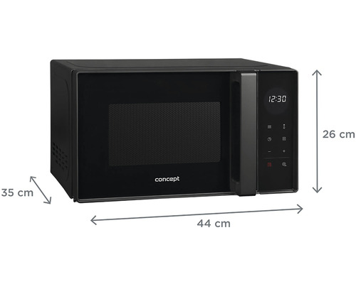 Mikrovlnná trouba o rozměrech 44 x 35 x 26 cm