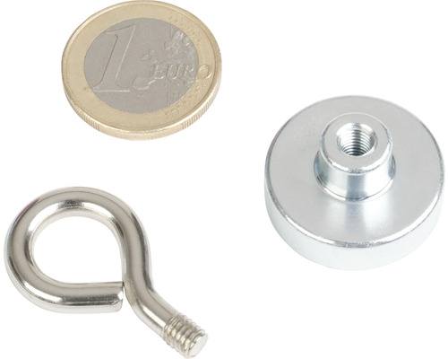 Kulatý magnet s okem a euromincí pro zobrazení velikosti