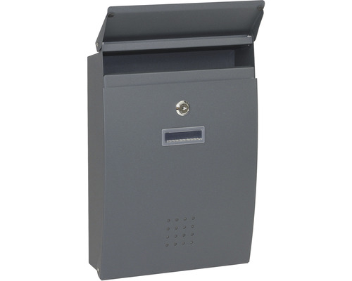 Šedá poštovní schránka se zámkem a průhledným okénkem