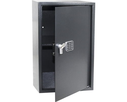 Otevřený trezor s číselným zámkem a klíčem