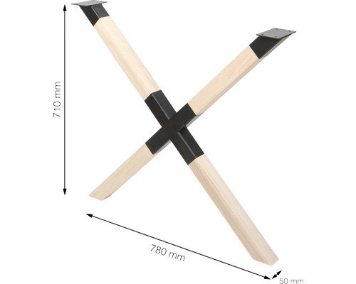 Podnoží stolu z kovu a dřeva, 710 x 780 milimetrů