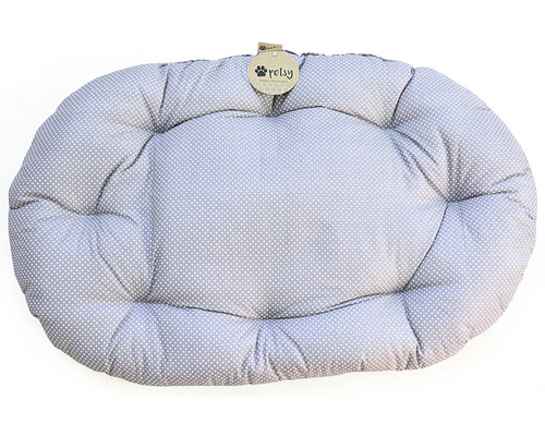 Oválná postel pro psy s puntíkovaným vzorem