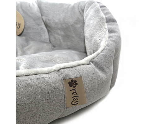 Šedá psí postel s měkkým vnitřním povrchem