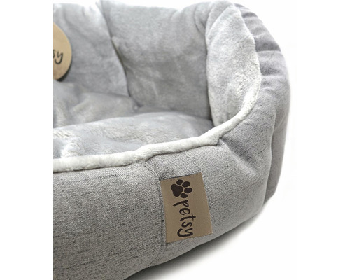 Šedá postel pro domácí mazlíčky s logem Petsy