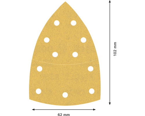 Trojúhelníkový brusný papír o rozměrech 102 x 62 milimetrů