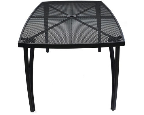 Čtvercový zahradní stůl s kovovou mřížkovou deskou a čtyřmi nohami