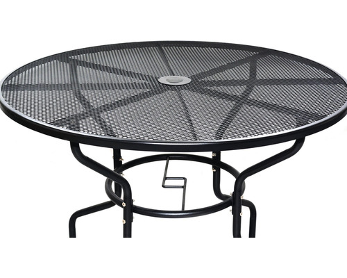 Kulatý kovový zahradní stůl s otvorem pro slunečník