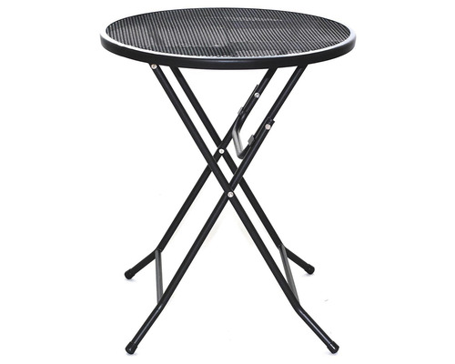 Skládací stůl s kulatou deskou a kovovým rámem