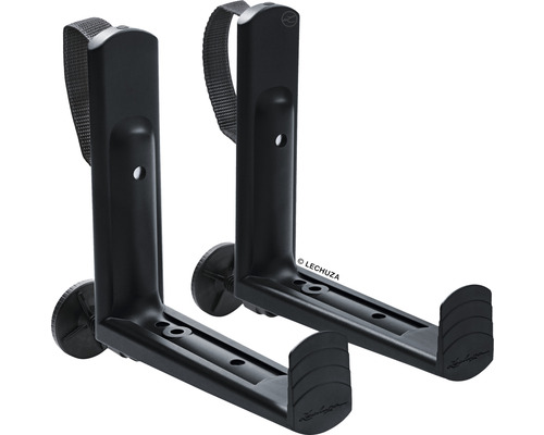 Dva černé držáky na květináče pro montáž na stěnu