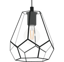 Závěsné svítidlo s geometrickým kovovým rámem a žárovkou